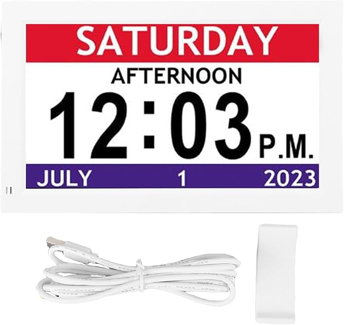 Fabater Large Digital Clock for Seniors, 7 Inch Auto Dimming Digital Calendar with Date and Day of Week 12 Custom Alarms for Dementia Reminders Bedside Clock for Elderly