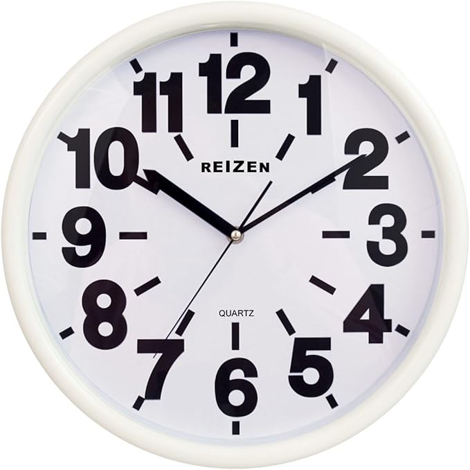 Reizen Low Vision Quartz Wall Clock - White Face, Black No.