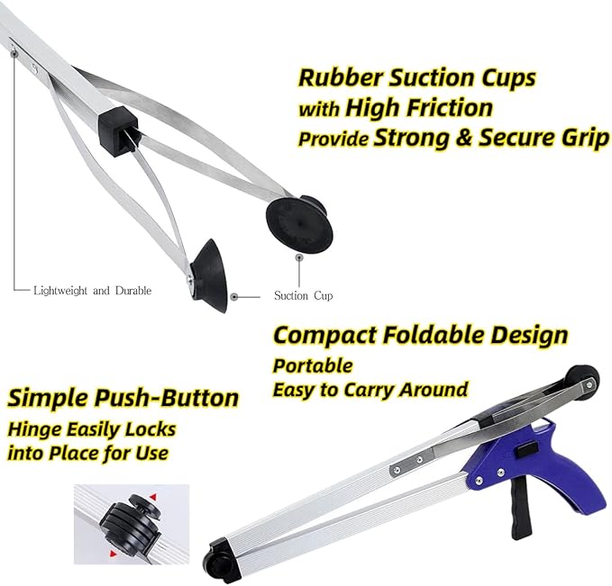 2 Pack Foldable Reacher Grabber Tool 32 Inch Lightweight Extra Long Handy Trash Claw Grabber, Anti-Slip Reaching Tool Assist Litter Pick Up Stick, Nabber, Arm Extension for Elderly Disabled Heavy Duty