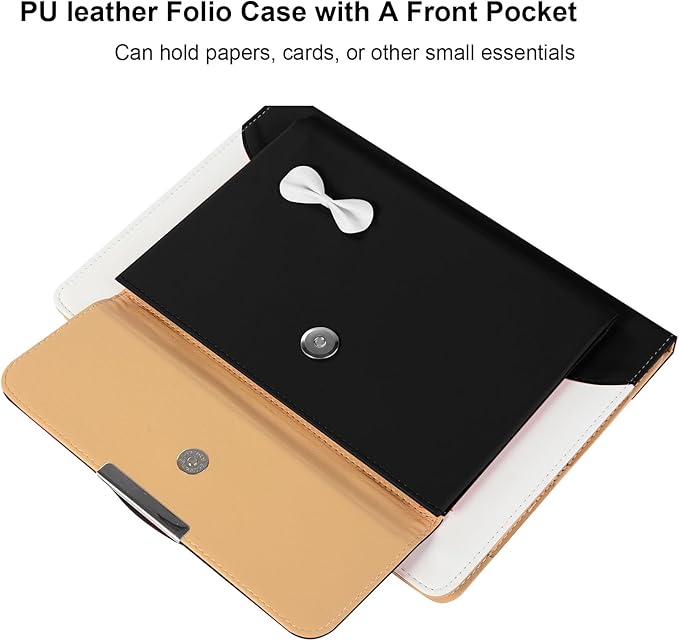 Dteck for iPad Air 13" M2/M3/M4, Pro 13" M4/M5, Pro 12.9" 3rd/4h/5th/6th Gen Smart Folio Case with Auto Sleep Wake, Stand, Handle, Pocket, Handbag Style PU Leather Protective Cute Bowknot Cover, Black