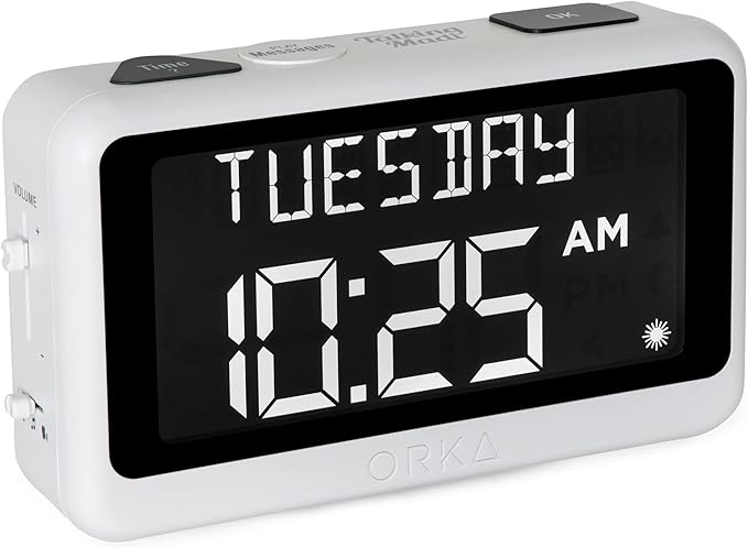 ORKA Talking Clock Voice Recordable Medication Reminder Dementia Alarm Clock for Seniors White