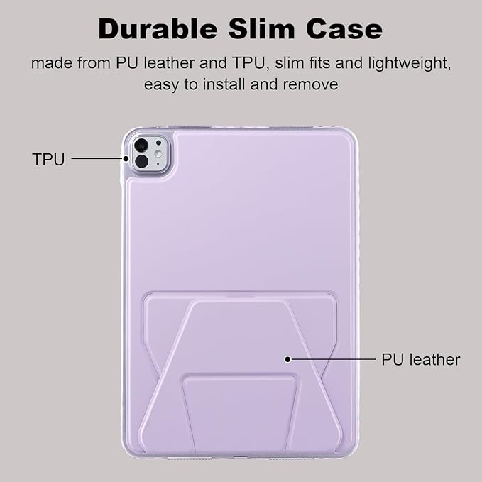 Dteck for Apple iPad Pro 11-inch (M4/M5) 2024/2025 Release Slim PU Leather Case with Stand Function, Easy to Charge Pencil, Lightweight Protective Stylish Cute Thin Tablet Back Cover Shell, Purple