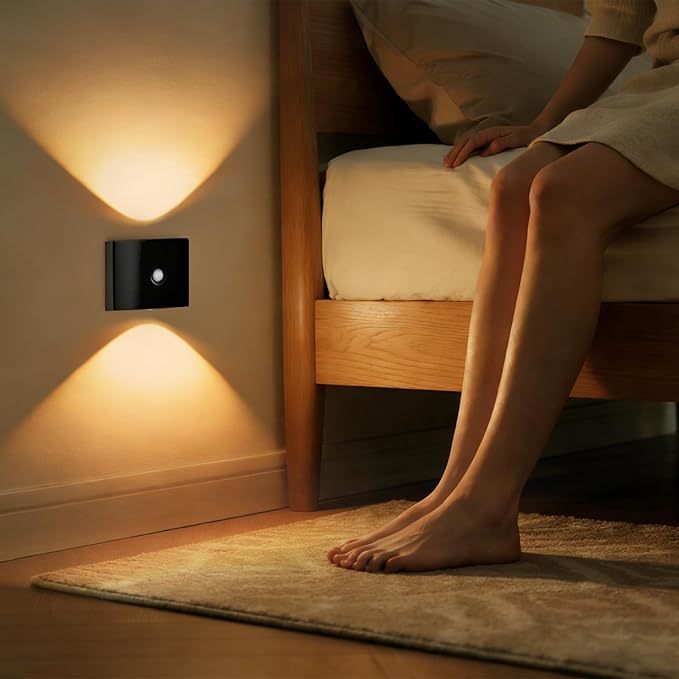 2 Pack Motion Sensor Wall Light, Rechargeable Wall Sconce with 3 Color Temperatures and Brightness Adjustable, Wireless Magnetic Mount for Bedroom, Stair, Hallway, Closet (2, Black)