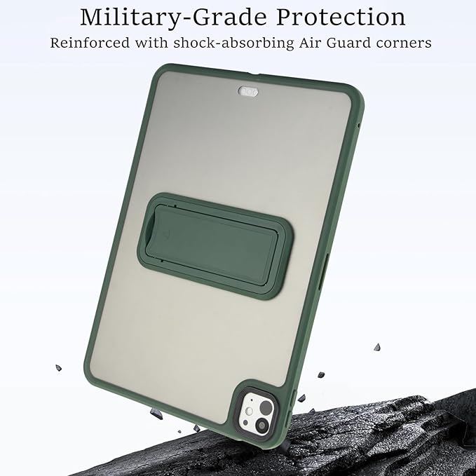 Dteck for iPad Pro 13-inch (M4/M5) 2024/2025 Release Clear Case with Foldable Kickstand, Screen Protector Film, Stylus, Slim Fit Lightweight Protective Thin Transparent Tablet Back Cover Shell, Green