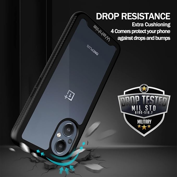 wahhle Oneplus Nord N20 5G Case, Built in Screen Protector Full Body Shockproof Slim Fit Bumper Protective Phone Cover for 1+ Nord N20 5G Men Women-Black/Clear