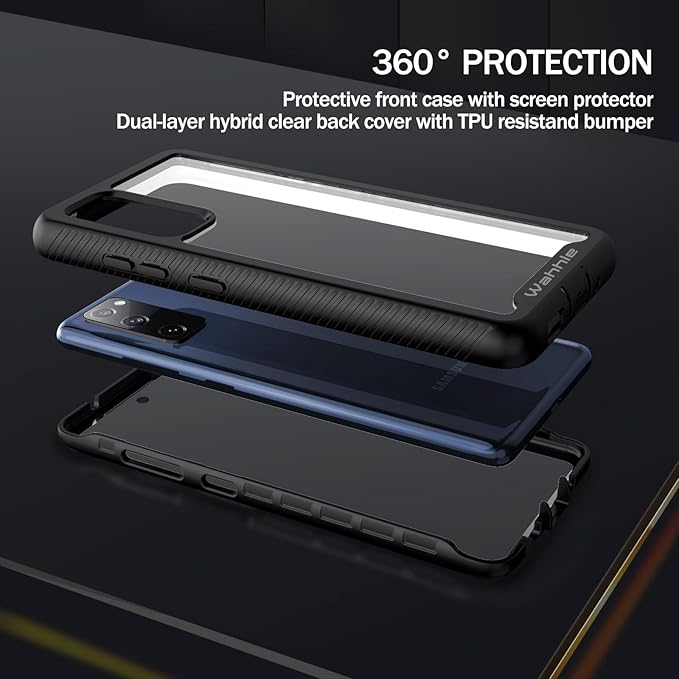 wahhle Compatible with Samsung Galaxy S20 FE 5G Case, Built in Screen Protector Full Body Shockproof Slim Fit Bumper Protective Phone Cover for Samsung S20 FE 5G Men Women-Black/Clear