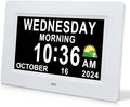 SSINI Digital Calendar Dementia Alarm Clock with Day and Date for Elderly - 15 Alarms 5 Colors Display Digital Clock Large Display Alzheimers Large Digital Clock for Seniors (7in White)