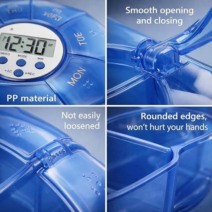 Case with Alarm, Weekly Medicines Setting Up Voice Reminders with Recording Playback Function 7 Day Medication Times Dispenser The Elderly Blind Person