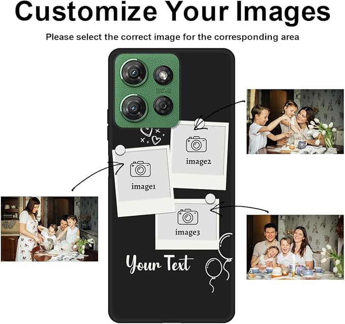 Custom Multi Photos Case for Motorola Moto G Power 5G 2025-6.8 inch, Personalized Gift for Men Women, Customized Collage Text Picture Phone Cover, Soft Rubber Shockproof Protective Case, Black