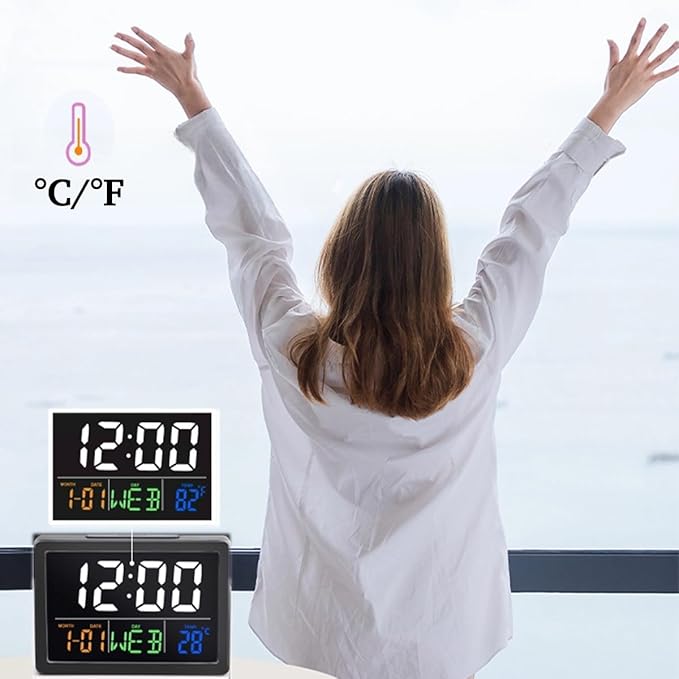 RQG Alarm Clock for Bedrooms, 5.5" Large LED Digital Alarm Clock, Desk Clock for Living Room with Temperature Calendar Snooze, Adjustable Volume, Gift for Heavy Sleepers Students Elderly