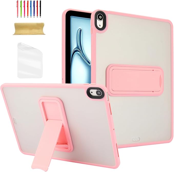 Dteck for iPad Pro 13-inch (M4/M5) 2024/2025 Release Clear Case with Foldable Kickstand, Screen Protector Film, Stylus, Slim Fit Lightweight Protective Thin Transparent Tablet Back Cover Shell, Pink