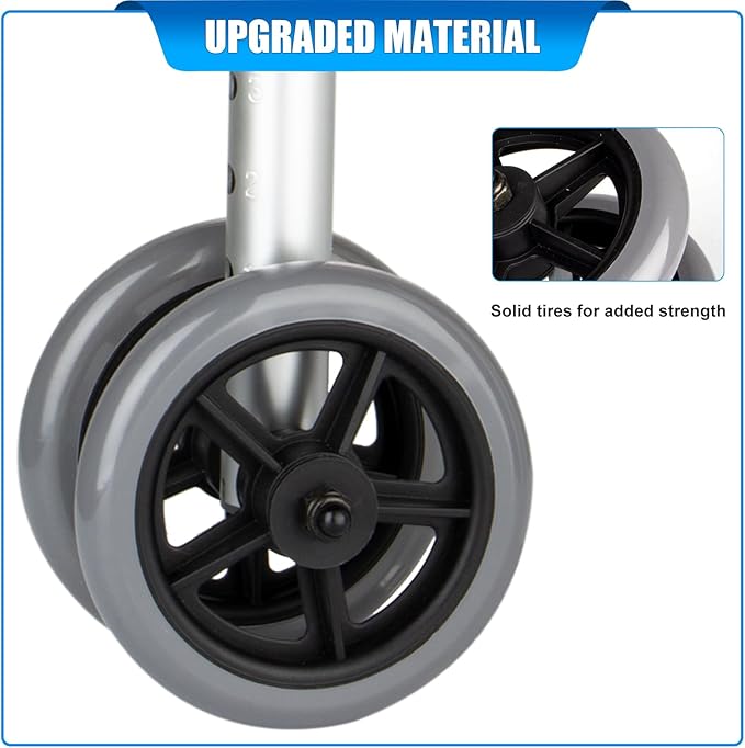2 Pack Dual-Wheel for Walkers - 5 Inches Replacement Front Walker Wheels, All Terrain Drive Walker Wheels, Wear-Resistant PU Tires, Anti-Slip, and Durable ABS Wheel Hub, Grey