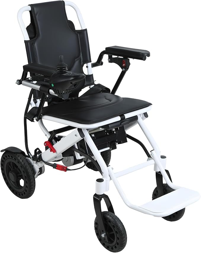 Foldable Lightweight Electric Wheelchair for Adluts & Seniors- 500W Dual Motors, 15 Miles Long Range, Airline-Friendly for Travel & Daily Use (Single Battery) White US Plug A