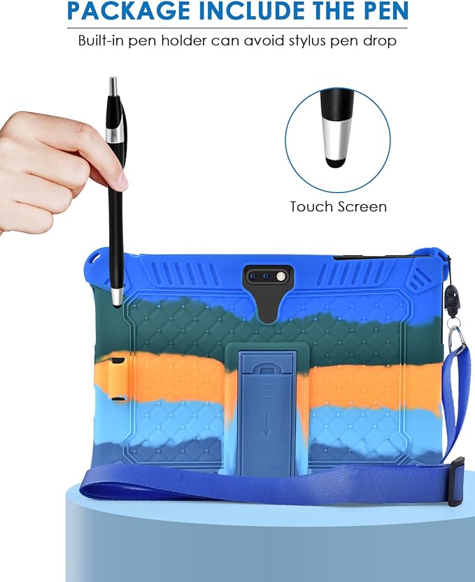 DETUOSI 10.1 inch Tablet Case Compatible with Feonal 10", ANTEMPER Touch 10.1, Gowin Touch 10.1, WECOOL WM1001R 10 inch, Soft Silicone Lightweight Case with Stylus Pen & Strap, Dazzling Dark Blue