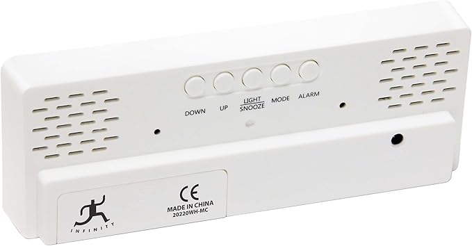 Infinity Instruments LTD. Digital Tabletop Alarm Clock, White with Colored Display, 6.25" x 2.25"