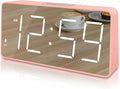 Peakeep Digital Clock, Alarm Clock Battery Backup Powered for Bedrooms - Mirror Face Large Numbers 6 Dimmers for Seniors, Super Loud for Heavy Sleepers (Pink)