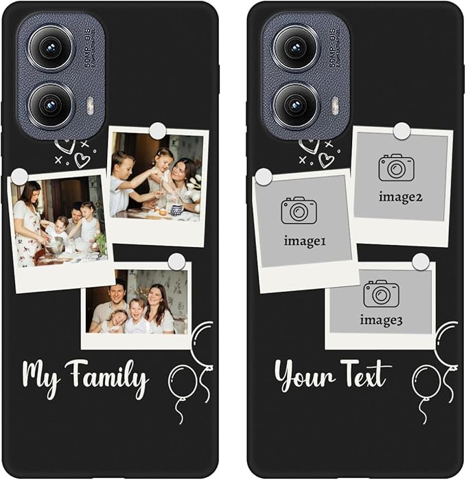 Custom Multi Photos Case for Motorola Moto Edge 2024-6.6 inch, Personalized Gift for Men Women, Customized Collage Text Picture Phone Cover, Soft Rubber Shockproof Protective Case, Black