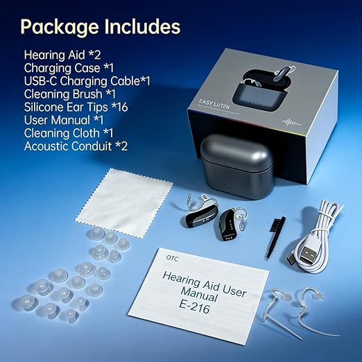 16-Channel OTC Hearing Aids for Seniors & Adults – Rechargeable, Wireless, Comfort-Fit Design with Advanced Noise Cancellation for Clear Sound