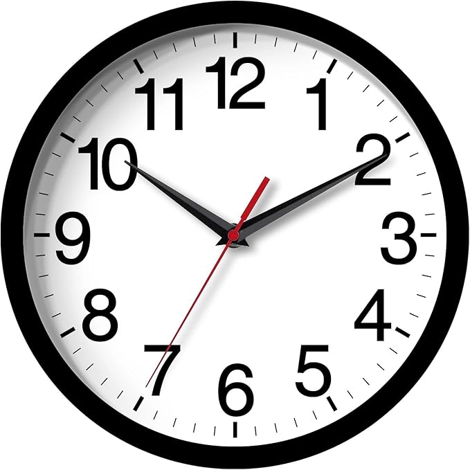 Rohioue Wall Clock Modern 8 Inch Battery Operated Silent Non Ticking Small Analog Clock for Living Room Office Home Bedroom Kitchen Bathroom(Black)