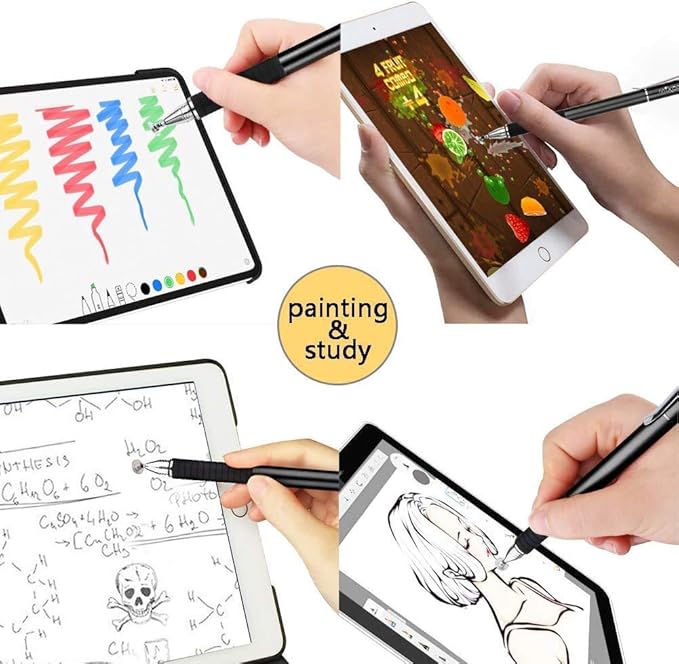 Mixoo Universal Stylus Pen for Touchscreen iPhone iPad Android Tablet Apple Kindle Switch Chromebook Galaxy All Touch Screens, Disc & Fiber Tip 2 in 1 Stylus Pens for Touch Screens (6 Black)