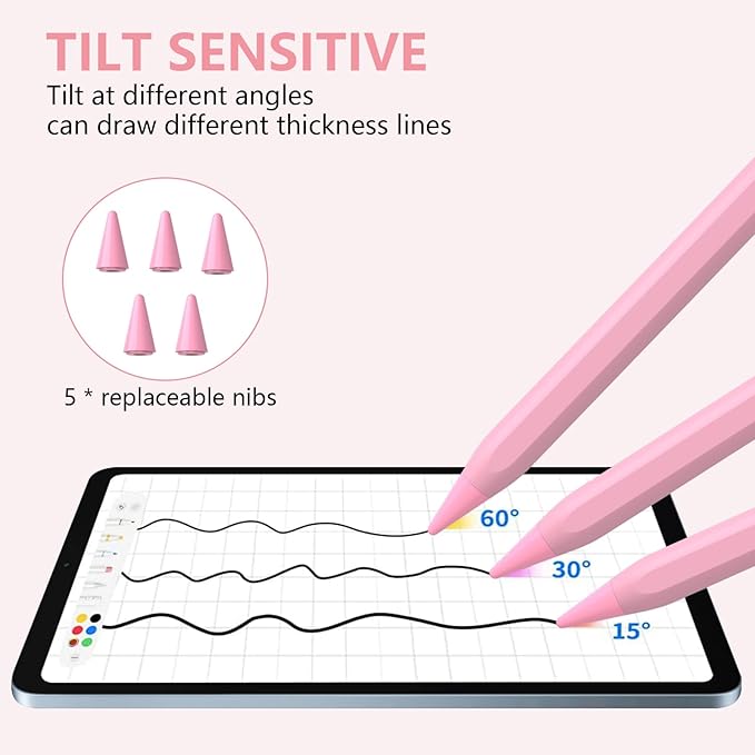 Stylus Pen for iPad 2018-2023 with Palm Rejection, Active Pencil for iPad 10th/9th/8th/7th/6th Generation, for iPad Pro 11/12.9 inch, for iPad Air 5th/4th/3th Gen, for iPad mini 6th/5th Gen (Pink)