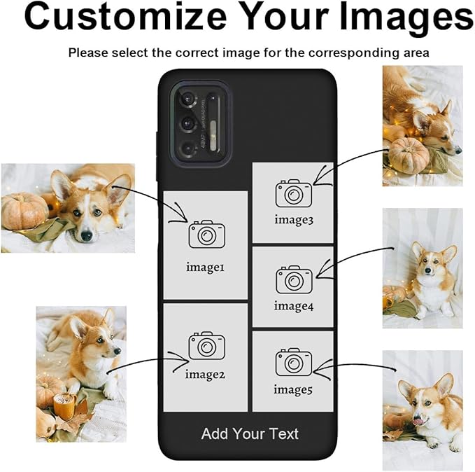 Personalized Picture Case for Motorola Moto G Stylus 2021 Customized Name Initials Phone Cover, Custom Multi-Picture Collage Shock-Resistant Soft Protective TPU Case, Gifts for Mother's Day, Black