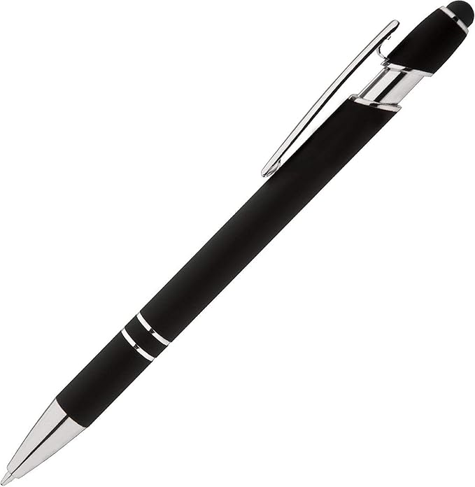 Express Pencils Rainbow Rubberized Soft Touch Ballpoint Pen with Stylus Tips a stylish, premium metal pen, black ink, medium point. Box of 7 (BLACK)