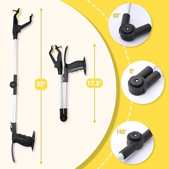 32" Grabber Reacher Tool,2-Pack Foldable Reacher Grabber Pickup Tool with Shoehorn,Trash Picker Upper Grabber,Bend-Free Gifts for Seniors,Extra Long Reaching Assist Tool with Rotating Jaw (Yellow)