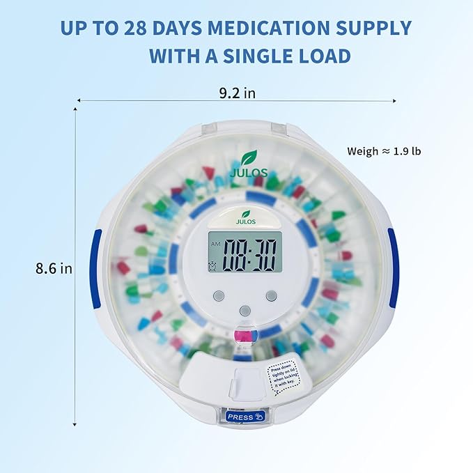 28-Day Automatic Pill Dispenser for Elderly with Alarm, Sound/Light Alerts, Locked Pill Dispenser Machine for Seniors/Dementia, Timed Pill Dispenser Machine for Prescriptions & Vitamins, Frosted Lid
