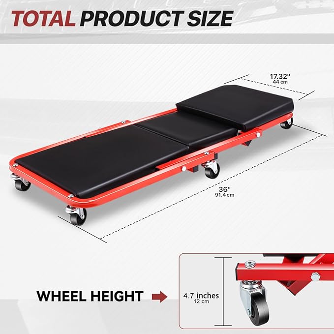 Foldable Rolling 2-in-1 Z Creeper & Seat, 36" Low-Profile Roller Mechanics Under Car Chair, 330 LBS Weight Capacity with 6 Swivel Casters