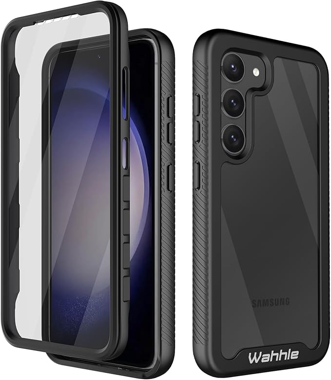 wahhle Compatible with Samsung Galaxy S23 Plus Case, Built in Screen Protector Full Body Shockproof Slim Fit Bumper Protective Phone Cover for Galaxy S23 Plus 5G 6.6'' Men Women-Black/Clear