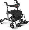GOPLUS 2 in 1 Rollator Walkers for Seniors, Folding Rollator Walker with Seat, 8-inch Wheel Medical Drive Walker Wheelchair Combo with Backrest, Adjustable Handle for Adults, Aluminium Frame