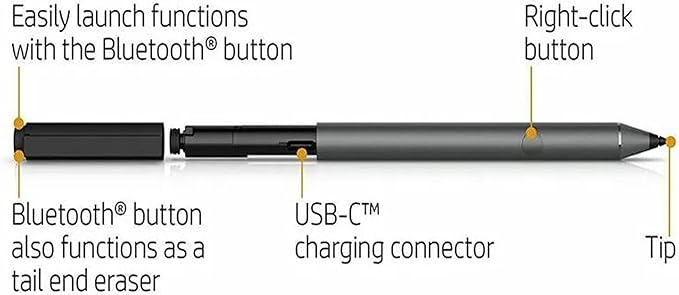 MPP 2.0 Tilt Pen 2MY21AA 929863-001 SPEN-HP-03 Active Stylus - 4096 Pressure Sensitivity, Tilt Function, USB-C Rechargeable for HP Spectre x360, Envy x360, Pavilion x360, Omnibook 2-in-1 Laptops