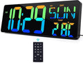 TXL16.5 Digital Wall Clock Large Display, LED Wall Clock RGB Color Changing, Count Up/Down Timer Clock with Remote Control, Adjustable Brightness Alarm Clock for Home, Office, Gym, Elderly, Auto DST