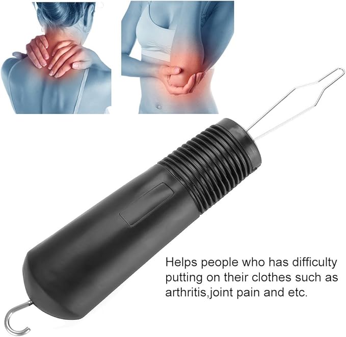 01 Button Hook Helper, Dressing Aid for Arthritis, Joint Pain, Carpal Tunnel, One Hand Use, Black, Plastic, Daily Living Clothing Buttoning Aids
