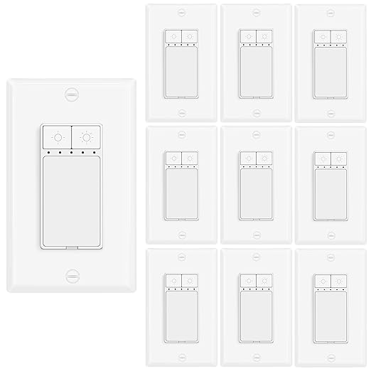10 Pack Dimmer Light Switch, Single Pole Neutral Wire Required Dimmer Switch, for 150W Dimmable LED/CFL Lights and 600W Incandescent/Halogen, ETL/FCC Certified