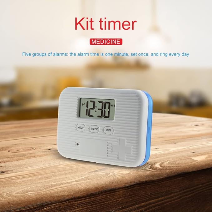 Dispenser with Alarm Electronic Organizer with LCD Display 6 Compartments Reminder Outdoor Portable Mini Box with Alarm (Blue)