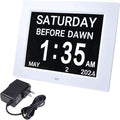 8 Inch LCD Digital Calendar Day Clock, Dementia Clock Large Digital Clock with 8 Alarm Settings Adjustable Brightness, High Resolution Alarm Clock for Seniors (White)