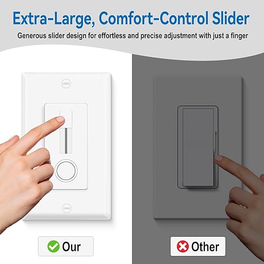 20 Pack LED Slide Dimmer Switch, Single Pole No Neutral Wire Required, 150W Max LED/CFL 600W Max Incandescent/Halogen, ETL Listed Dimmer, White