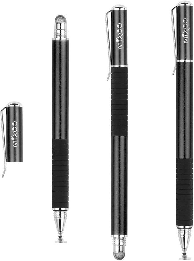 Mixoo Universal Stylus Pen for Touchscreen iPhone iPad Android Tablet Apple Kindle Switch Chromebook Galaxy All Touch Screens, Disc & Fiber Tip 2 in 1 Stylus Pens for Touch Screens (6 Black)