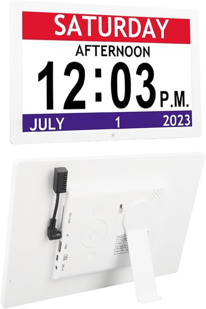 Gugxiom Clock with Day and Date for Elderly, 10 Inch Large Display Alzheimers Clock with 12 Custom Alarms Reminders, Auto Dimming Dementia Calendar for Seniors