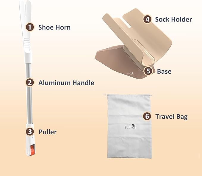 Fullicon EasySox, Aluminum Sock Horn Sock Aid, Sock Assistance Device No Bending for Senior Men Elderly Women, Safe Sock Device to Assist in Putting on Socks, Sock Puller Aid Easy On & Off (Beige)
