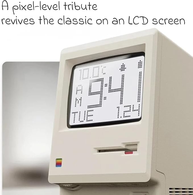 ANTPO Maclock WB-8 Retro Pixel Alarm Clock, 1984 80s Computer Style Electronic Digital Clock with LCD Display, USB Desk Clock for Bedroom, Multiple Alarms, Calendar, Temperature, Adjustable Brightness