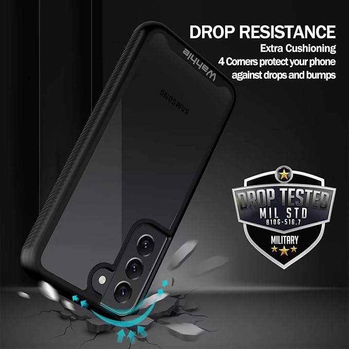 wahhle Compatible with Samsung Galaxy S22+ Plus Case, Built in Screen Protector Full Body Shockproof Slim Fit Bumper Protective Phone Cover for Samsung S22+ Plus 5G-Black/Clear
