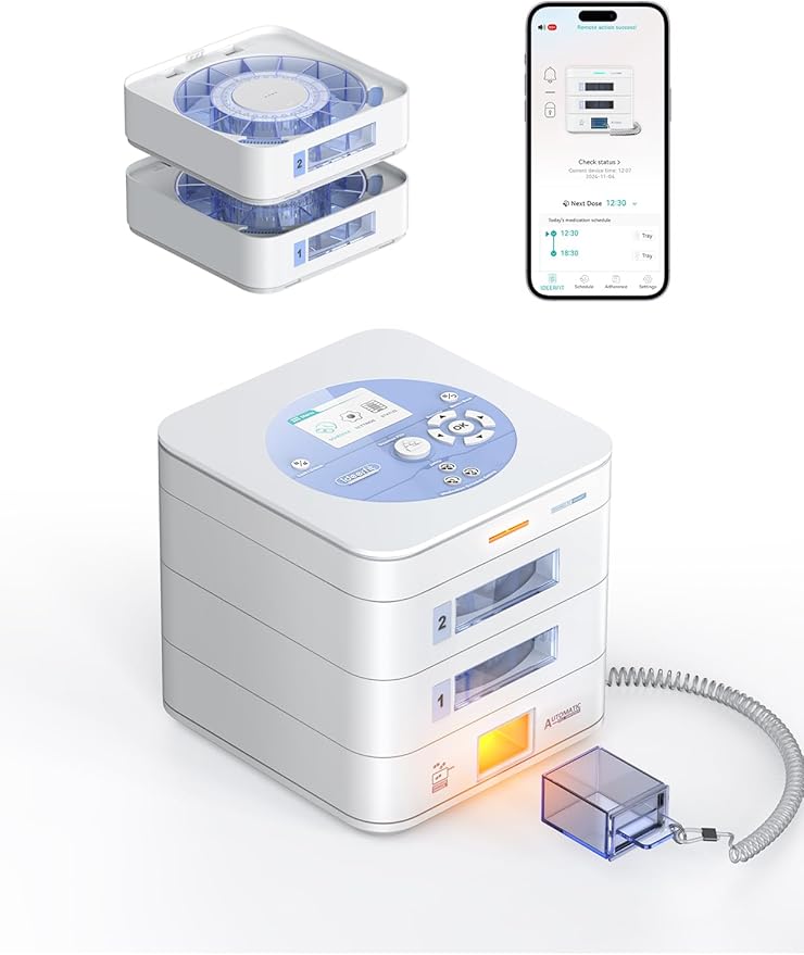 28-Day Automatic Pill Dispenser LCD Display Digital Lock for Dementia Seniors 2-Tray