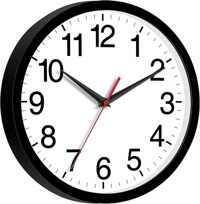 Rohioue Wall Clock Modern 8 Inch Battery Operated Silent Non Ticking Small Analog Clock for Living Room Office Home Bedroom Kitchen Bathroom(Black)