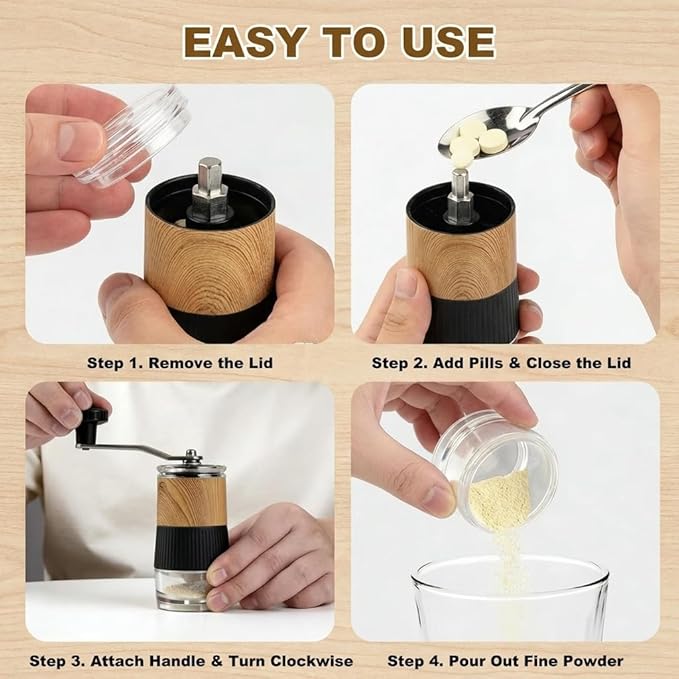 Small Portable Pill Crusher Grinder with Ergonomic Crank Handle for Seniors and Pets