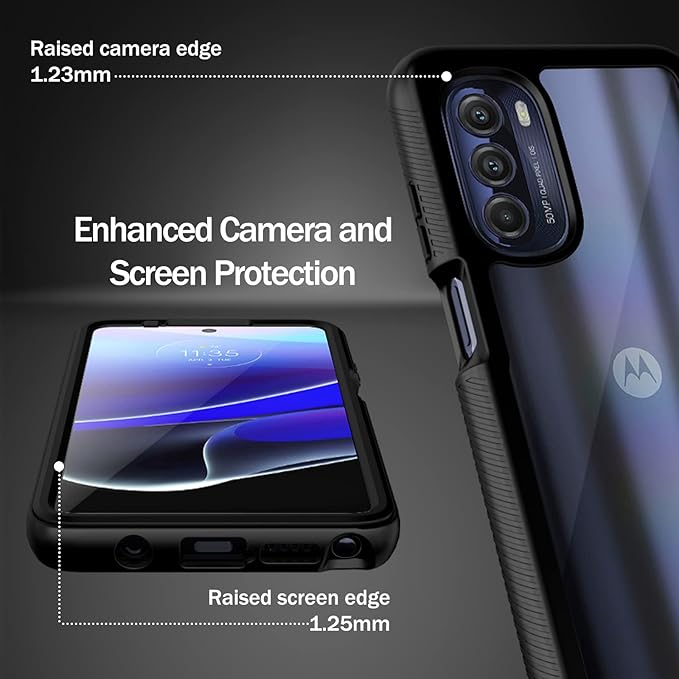 wahhle Compatible with Moto G Stylus 5G 2022 Case (Not Fit 2021 Version), Built in Screen Protector Full Body Shockproof Slim Fit Bumper Protective Phone Cover for G Stylus 5G 2022-Black/Clear