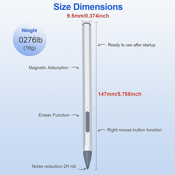 Stylus Pen for HP Envy X360 Pavilion X360 Specter X360 Spectre X2 Envy X2 Rechargeable MPP 2.0 Tilt Active Pen with 4096 Pressure Sensitivity, Palm Rejection, Magnetic Attachment Function, Silver