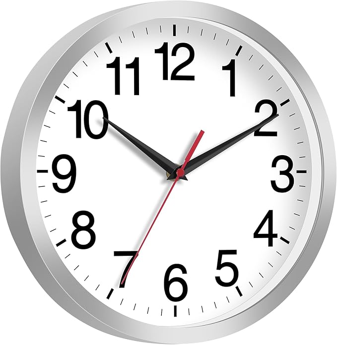Rohioue Wall Clock Modern 8 Inch Battery Operated Silent Non Ticking Small Analog Clock Decorative for Living Room Office Home Bedroom Kitchen Bathroom(Silver)